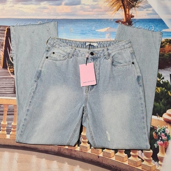 Avec Les Filles Raw Hem Distressed Jeans Size 29 NWT - Picture 2 of 7